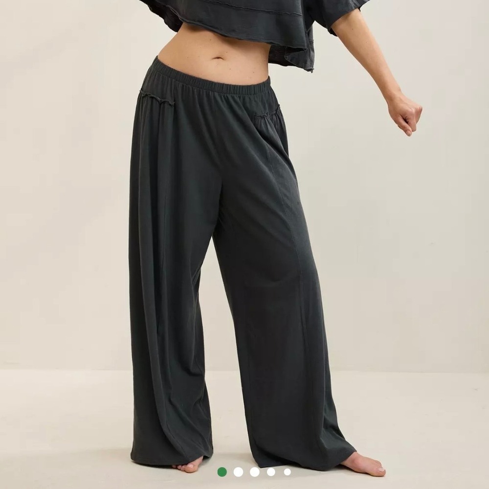 NEW Aerie Gray Happiest Wide Leg Pant Relaxed Cotton Blend Lounge Comfy M